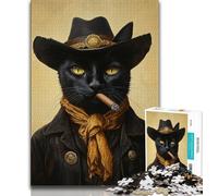 Puzzle Chat Noir Fumeur 1000 Pièces pour Adultes et Adolescents, Jouets Éducatifs, Jeux Anti-Stress, Liste de Souhaits avec Père Noël (38x26cm)