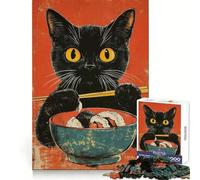 Puzzle Chat Noir Mangeant des Sushis 1000 Pièces pour Adultes Développe la Concentration et Le Temps Bien Utilisé Assemblage Parfait Surprise de Noël (38x26cm)