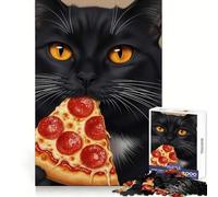 Puzzle Chat Noir Mangeant Une Part de Pizza pour Adolescents 1000 Pièces Stimulation Cognitive et Plaisir Découpe Fine Cadeau Unique (38x52cm)