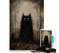 Puzzle Chat Noir Mystérieux pour Adolescents 1000 Pièces Jeu de Réflexion Loisirs Amusant Découpe de Qualité Supérieure Cadeau Bienveillant (38x26cm)