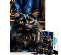 Puzzle Chat Noir Mystérieux pour Adolescents 1000 Pièces Think Toy Apaisant et Amusant Art aux Découpes Nettes Objet de Collection (38x26cm)