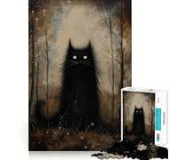 Puzzle Chat Noir Mystérieux pour Adultes 1000 Pièces Jeu de Concentration et de Détente Bordure Stricte Cadeau du Père Noël (50x75cm)
