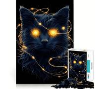 Puzzle Chat Noir Mystique aux Yeux Brillants 1000 Pièces pour Adolescents Stimule la Mémoire Attente Détente et Amusante Cadeau Exquis (38x52cm)