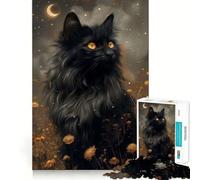 Puzzle Chat Noir Mystique et Lune pour Adolescents, 1000 Pièces, Jeu de Réflexion Anti-Stress, Découpe Premium, Cadeau Exceptionnel (38x52cm)