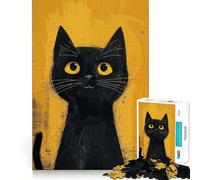 Puzzle Chat Noir Mystique pour Adolescents 1000 Pièces Jeu de Logique Solide Amusant à Partager Bords Transparents Joli Cadeau (38x52cm)