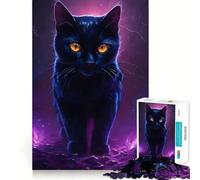 Puzzle Chat Noir Mystique pour Adultes 1000 Pièces Jeu de Logique et de Détente Bords Lisse Cadeau Spécial (38x26cm)