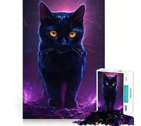 Puzzle Chat Noir Mystique pour Adultes 1000 Pièces Jeu Intellectuel Divertissement Apaisant Découpe Précise Liste de Souhaits du Père Noël (50x75cm)
