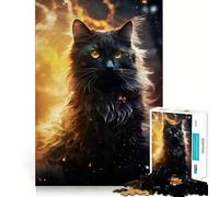 Puzzle Chat Noir Mystique pour Adultes 1000 Pièces Jeu Intellectuel Divertissement Apaisant Découpe Précise Liste de Souhaits du Père Noël (38x52cm)
