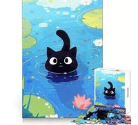 Puzzle Chat Noir Nageur 1000 Pièces pour Adolescents Favorise la Concentration et la détente S'emboîte Parfaitement (38x52cm)