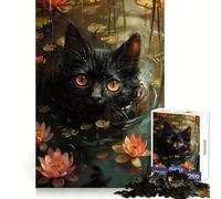 Puzzle Chat Noir Nageur pour Adultes 1000 Pièces Exercice de Logique Détente Calme Bords Nets Idée Cadeau de Noël (50x75cm)