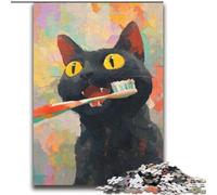 Puzzle Chat Noir Se Brosser Les Dents pour Adolescents 2000 Pièces, Jeux Éducatifs Décoration d'Intérieur Convient pour Décoration de Bureau (70x100cm)