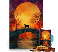 Puzzle Chat Noir Sorcellerie pour Adultes 1000 Pièces Stimulation Mentale Jeu Découpe Précise Alignement Parfait Activité de Renforcement des Liens Sociaux (50x75cm)