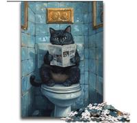 Puzzle Chat Noir sur Les Toilettes, 2000 pièces, pour Adultes et Adolescents, pour Un séjour de détente et Un Amour de Couple (70x100cm)