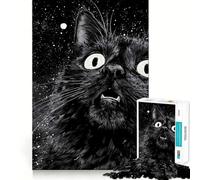Puzzle Chat Noir Surpris dans l'espace pour Adultes 1000 Pièces Stimule la Mémoire Apaisant et Amusant Découpe Premium Cadeau Attentionné 50x75cm