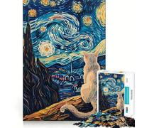 Puzzle Chat Nuit Étoilée 1000 Pièces pour Adolescents Développe la Mémoire Jeu d'Intérieur Découpe Fine Cadeau du Père Noël 38x52cm