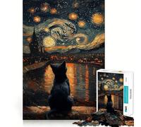 Puzzle Chat Nuit Étoilée 1000 Pièces pour Adolescents Jeu de Développement Mental Design Confortable et Relaxant 38x52cm