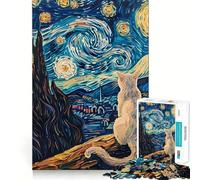 Puzzle Chat Nuit Étoilée 1000 Pièces pour Adolescents Jeu de Logique et de Découpe Précise Cadeau Élégant 38x26cm