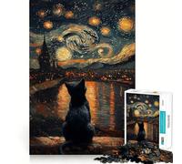 Puzzle Chat Nuit Étoilée 1000 Pièces pour Adolescents Jeu de Réflexion Design Amusant et Décontracté Cadeau Élégant 50x75cm