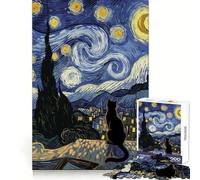 Puzzle Chat Nuit Étoilée 1000 Pièces pour Adolescents Renforce la Mémoire Calme et Apaisement Qualité supérieure Cadeau de Noël idéal 38x52cm