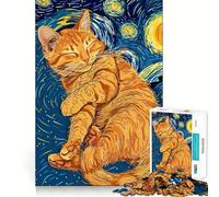 Puzzle Chat Nuit Étoilée 1000 Pièces pour Adultes Jeu de Réflexion et de Soulagement du Stress Design Élégant Cadeau 38x26cm
