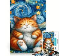 Puzzle Chat Nuit Étoilée Fantaisiste 1000 Pièces pour Adolescents Stimule l'esprit Ajustement Parfait Loisirs Captivants pour des Moments Confortables à la Maison (38x52cm)