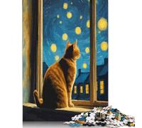 Puzzle Chat Nuit Étoilée, Jouets de Décompression, Puzzle en Carton 100% Recyclé pour Adultes, Cadeaux de Noël, 1000 pièces (38 x 26 cm)
