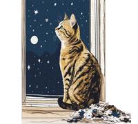 Puzzle Chat Nuit Étoilée, Jouets de Décompression, Puzzle en Carton 100% Recyclé pour Adultes, Cadeaux de Noël, 1000 pièces (75 x 50 cm)