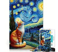 Puzzle Chat Nuit Étoilée Orange 1000 Pièces pour Adolescents Jeu de Réflexion Design Confortable et Détente 50x75cm