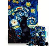 Puzzle Chat Nuit Étoilée pour Adultes, 1000 Pièces, Jeu de Réflexion, Détente, Cadeau de Noël 38x52cm