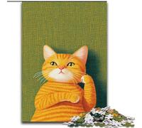 Puzzle Chat Orange 1000 pièces pour Adultes, Jeu Stimulant et Familial avec Affiche et fiche de Questions-réponses (26x38cm)