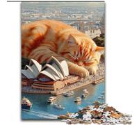 Puzzle Chat Orange Endormi 1000 Pièces pour Ados et Adultes, Jouets Éducatifs, Jeux Anti-Stress, Cadeaux d'anniversaire Uniques (50x75cm)
