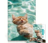 Puzzle Chat Orange Nageur pour Adultes, 1000 Pièces, Jeu de Logique Solide, Anti-Tension, Bords Transparents, Cadeau Premium (38x26cm)