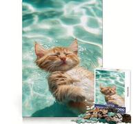 Puzzle Chat Orange Nageur pour Adultes, 1000 Pièces, Jeu de Logique Solide, Anti-Tension, Bords Transparents, Cadeau Premium (38x26cm)