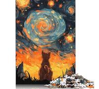 Puzzle Chat Orange Nuit Étoilée 1000 Pièces pour Adultes - Puzzles d'Activités Familiales, Jeux Éducatifs, Difficile et Défi (75x50cm)