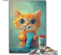 Puzzle Chat Orange se brossant Les Dents, 2000 pièces, pour Adultes, pour Un séjour Relaxant et Relaxant, pour Un Amour de Couple Plus Intense (70x100cm)