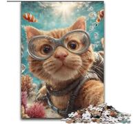 Puzzle Chat Orange sous-Marin 1000 Pièces pour Adultes et Ados, Vacances à la Maison pour Passer Le Temps et Améliorer l'amour Entre Couples (50x75cm)