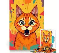 Puzzle Chat Orange Surpris 1000 Pièces pour Adolescents Jeu de Logique Solide Activité à la Maison Bords Transparents Cadeau Précieux 38x26cm