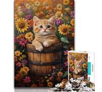 Puzzle Chat Parmi Les tournesols 1000 pièces pour Adolescents, pour Tuer Le Temps en Vacances, Chaque pièce est Unique - Jeu Familial Stimulant et Amusant (50x75cm)