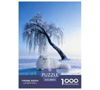 Puzzle Chat Persan 1000 Pièces pour Adultes Et Enfants, Jeu D'Intelligence, Casse-tête Arbre Solitaire Neigeux, Home Decor, Cadeau Adulte 52x38cm/1000pcs