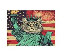 Puzzle chat persan du 4 juillet pour adultes, 500 pièces, puzzle en bois vintage anniversaire de 250 ans, motif patriotique pour divertissement à domicile