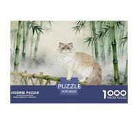 Puzzle Chat Ragdoll 1000 Pièces pour Adultes Et Enfants, Jeu De Famille, Casse-tête Forêt de Bambou Brumeuse, DéCoration, Idée Cadeau 38x26cm/1000pcs