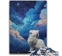 Puzzle Chat Regardant Les Étoiles 1000 Pièces pour Adultes, Jeu de Rôle et Décoration Murale pour Famille, Cadeaux d'anniversaire et de Noël Uniques (38x52cm)