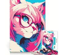 Puzzle Chat Rose à Lunettes pour Adolescents 1000 Pièces Wise Think Toy Leisure Fun Clear Cut Décoration Murale (38x52cm)