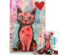 Puzzle Chat Rose Saint-Valentin avec Cœur 1000 Pièces Développe la mémoire,ludique et créatif Qualité Professionnelle pour stimuler l'esprit (38x26cm)
