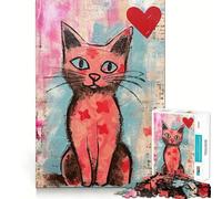 Puzzle Chat Rose Saint-Valentin avec Cœur 1000 Pièces Jeu de Réflexion Assemblage Stable Pièces Ne Déplaçant Pas de Déplacement Passe-Temps Agréable pour Les Longs Week-Ends (38x52cm)