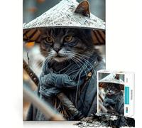 Puzzle Chat Samouraï 1000 Pièces pour Adultes Jeu Intelligent et Amusant Décoration Murale aux Bords Lisse (38x52cm)