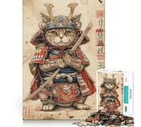 Puzzle Chat Samouraï pour Adolescents 1000 Pièces Stimule la Mémoire Détend et Amusant Découpe Premium Cadeau Élégant (38x26cm)