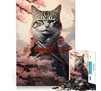Puzzle Chat Samouraï Rose 1000 Pièces pour Adultes Jeu Cognitif et Amusant à Assembler Collection d'Images (50x75cm)