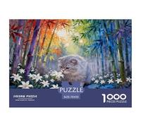 Puzzle Chat Scottish Fold 1000 Pièces pour Adultes Et Enfants, Jeu De Famille, Casse-tête Bambou Coloré Forêt, DéCoration, Idée Cadeau 70x50cm/1000pcs