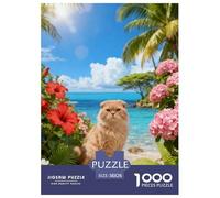 Puzzle Chat Scottish Fold 1000 Pièces pour Adultes Et Enfants, Jeu D'Intelligence, Puzzles Baie Plantes, Home Decor, Cadeau Enfant 38x26cm/1000pcs